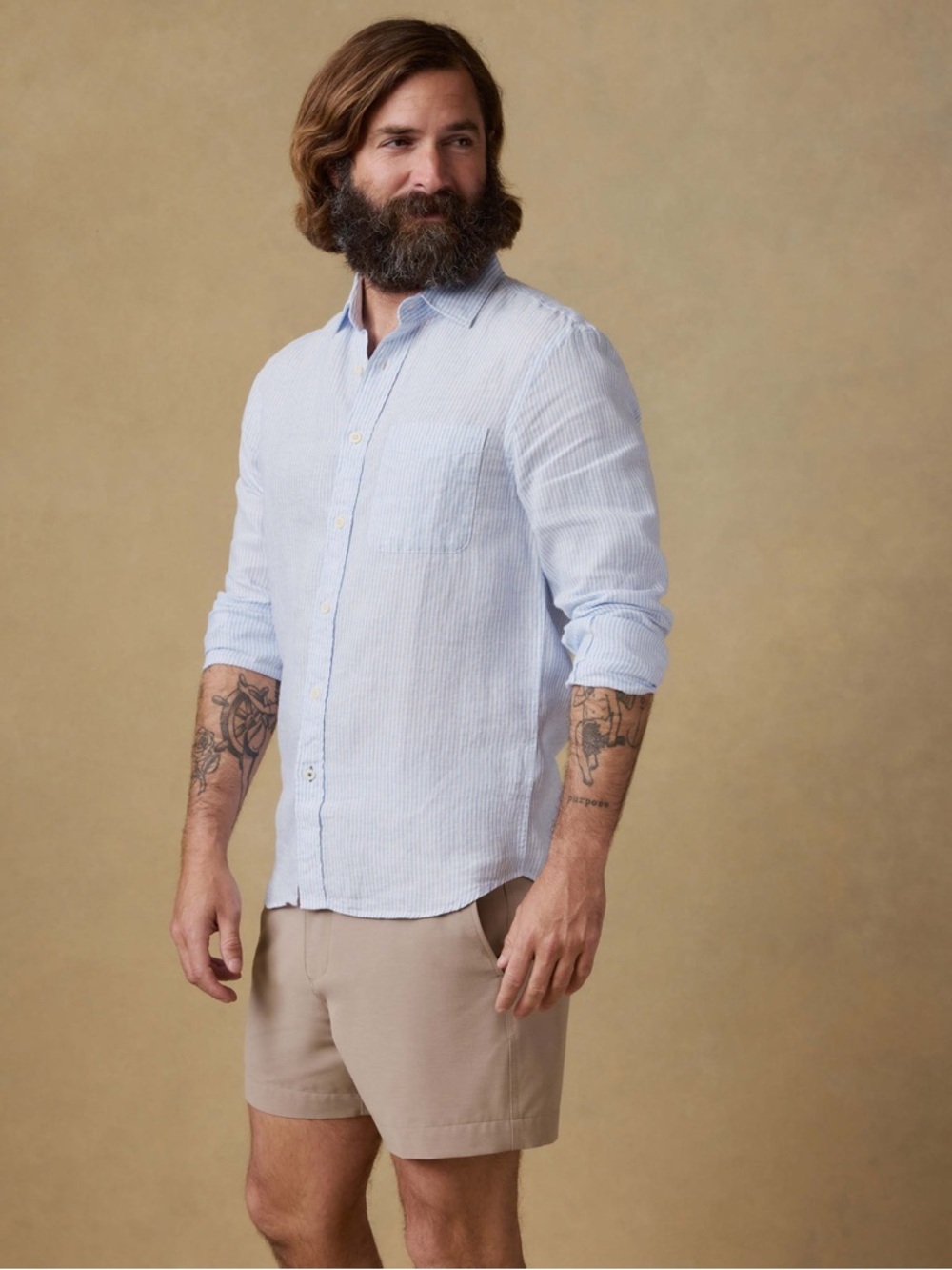 NWT Faherty Reserve Laguna Linen Shirt Summer Classic Stripe Blue Button Up Top